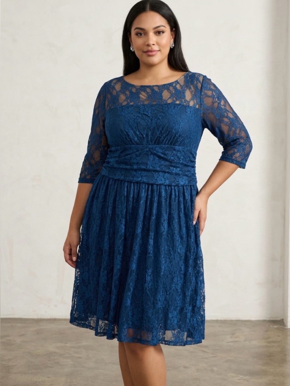 Rich Blue Lace Cocktail Midi Dress Plus Size Woman’s 3X (22)